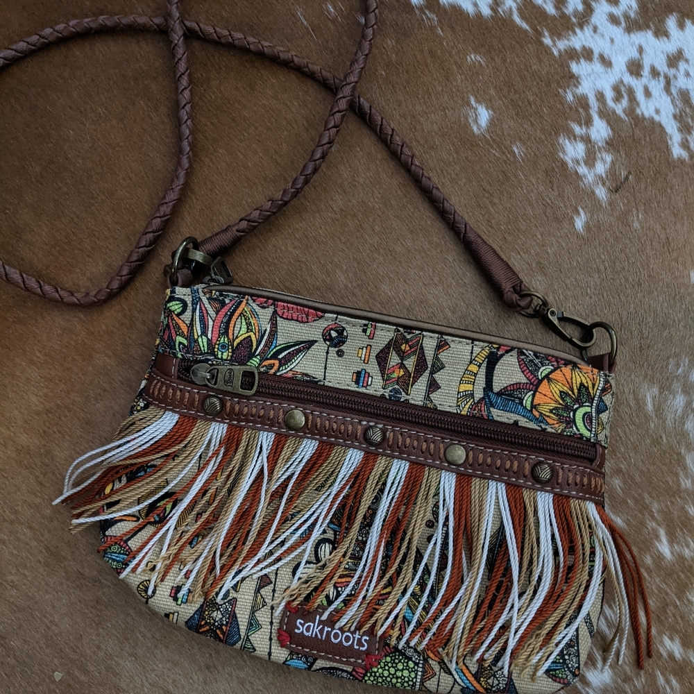Sakroots Small Canvas Crossbody Bag w Fringe NWOT